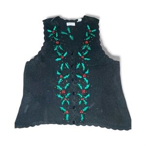 Westbound Black Sleeveless Cardigan with Green and Red Embroidery